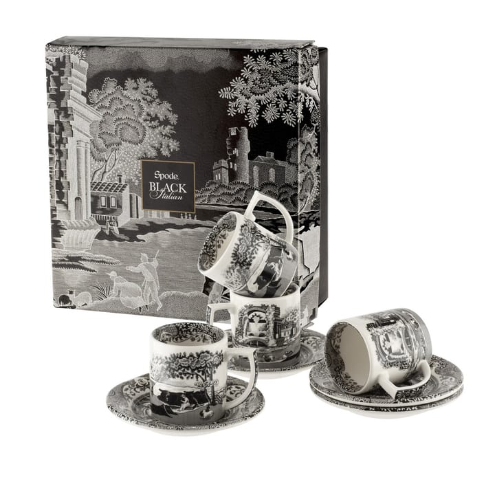 Black Italian φλιτζάνι εσπρέσο με πιατάκι 4 τεμάχια, 9 cl Spode
