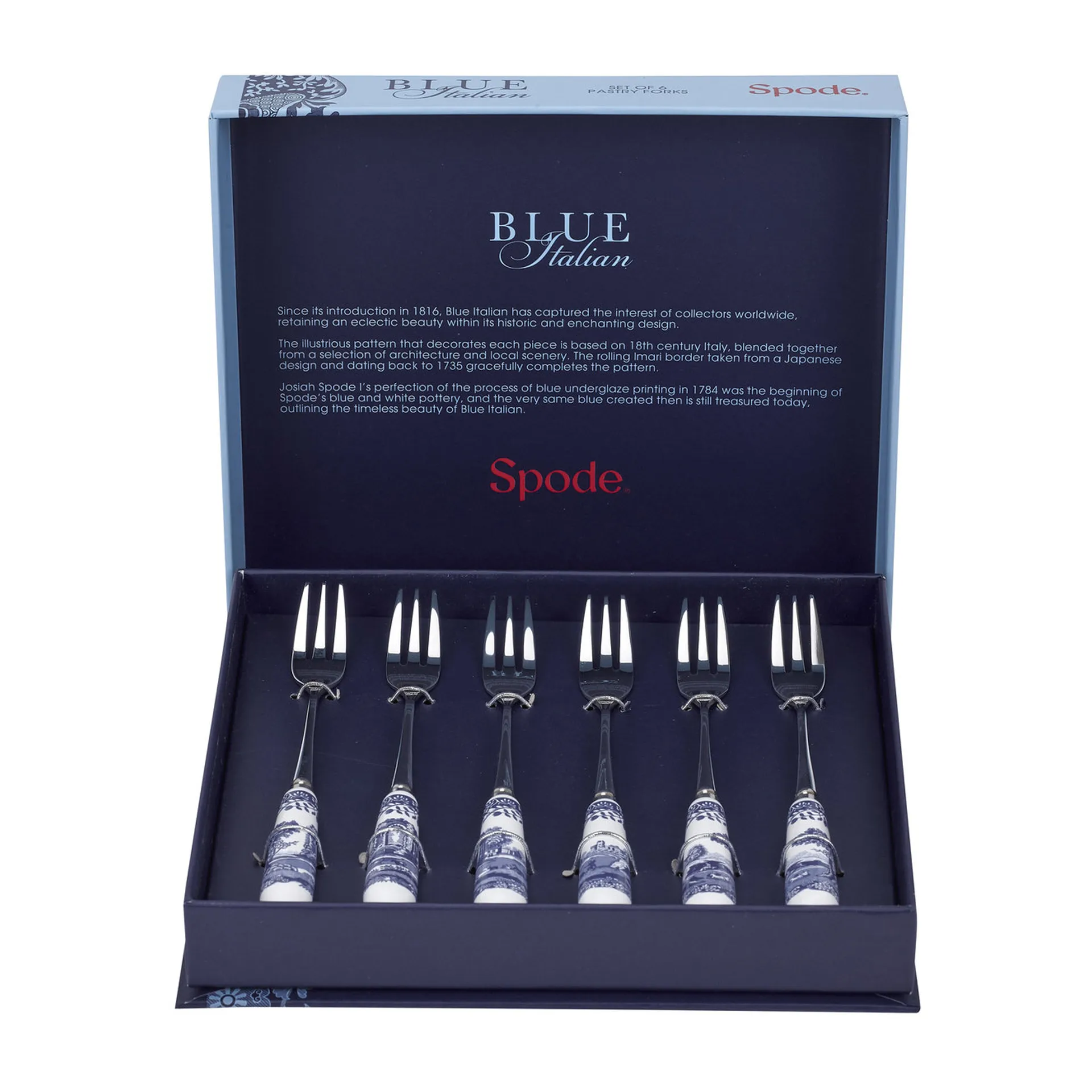 Blue Italian επιδόρπιο-πιρούνι 6-pack, Κεραμικό-ανοξείδωτος χάλυβας Spode
