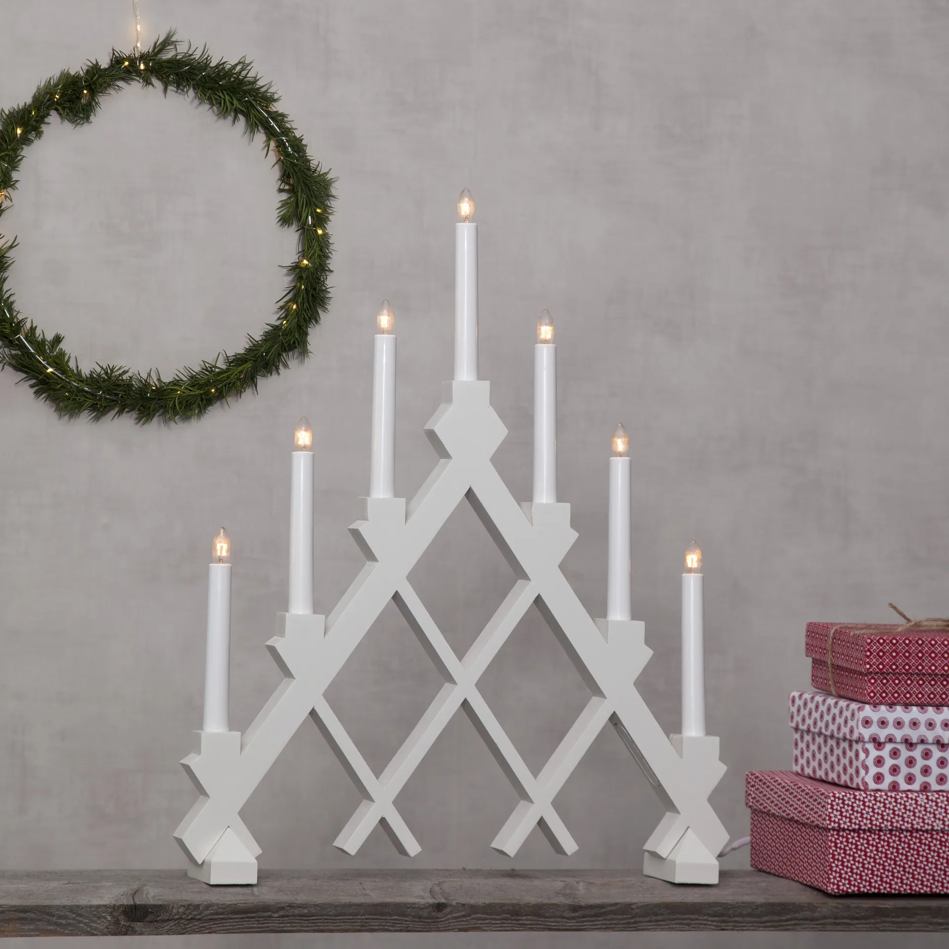 Rut 7 ξύλινο κηροπήγιο 43 εκ, Άσπρο Star Trading