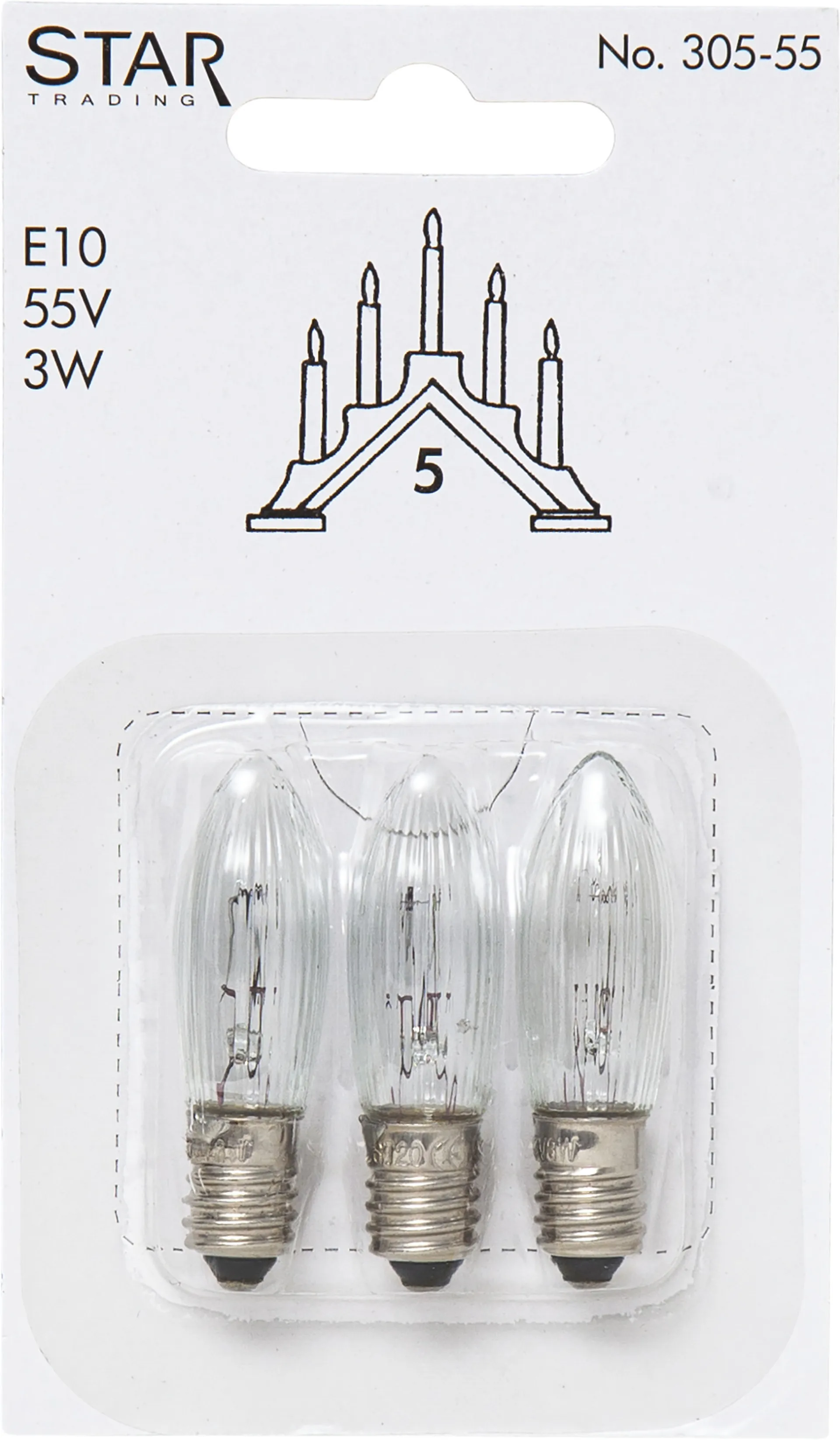 Ανταλλακτικοί λαμπτήρες Star Trading E10 3-συσκευασία, 305-55 (5-armad) Star Trading