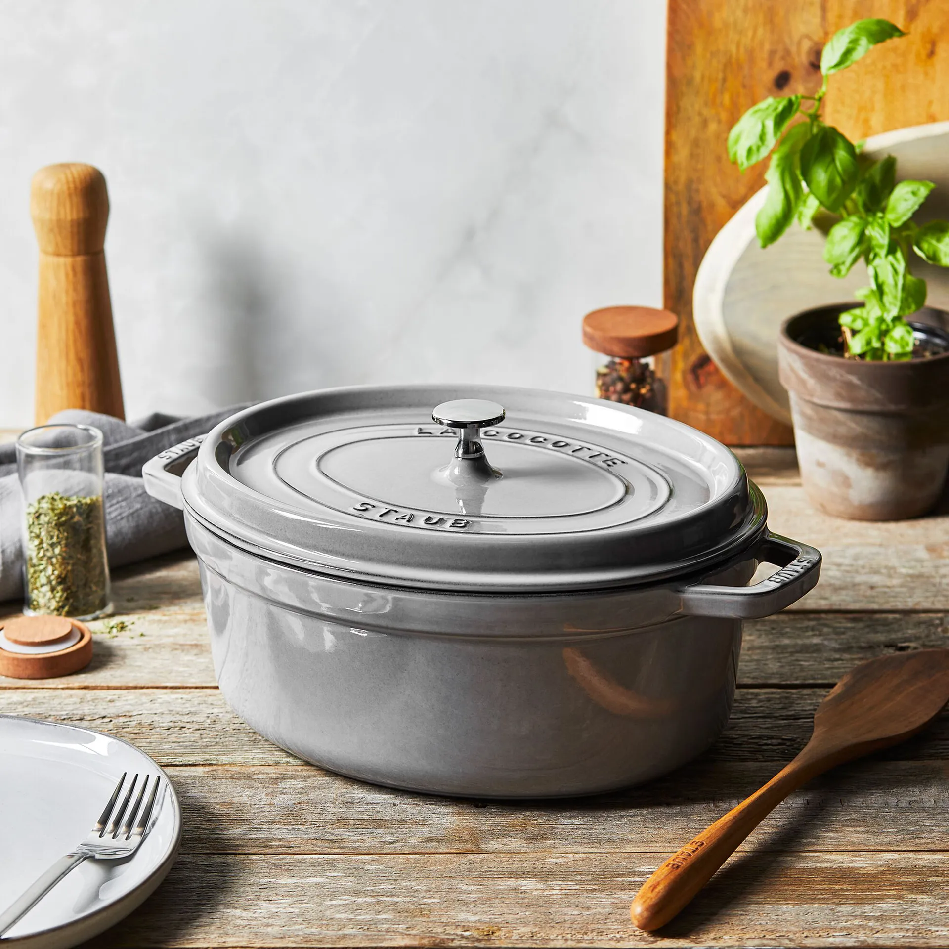 Staub La Cocotte οβάλ κατσαρόλα μαντεμένια 6,7 L, Γραφίτης γκρι STAUB