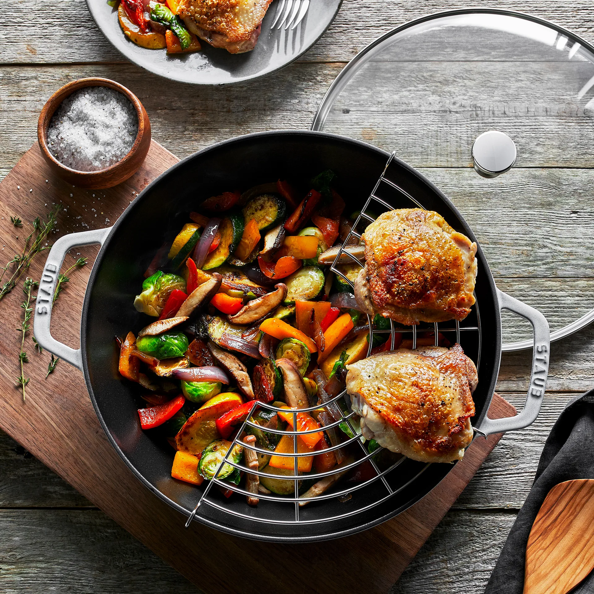 Staub wok τηγάνι μαντεμένιο με γυάλινο καπάκι Ø30 εκ., White truffle STAUB