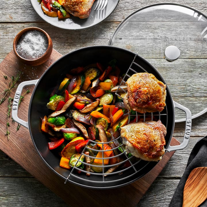 Staub wok τηγάνι μαντεμένιο με γυάλινο καπάκι Ø30 εκ., White truffle STAUB