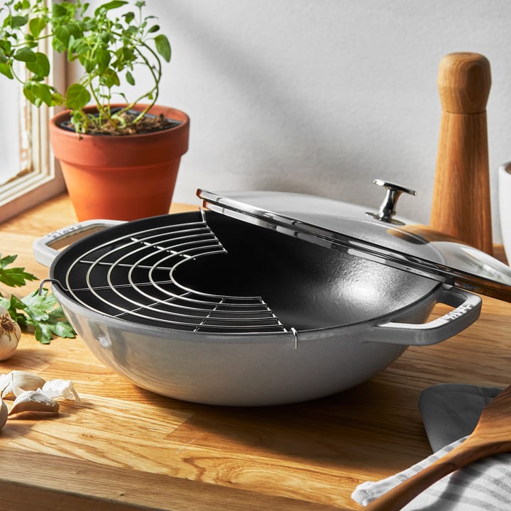Staub wok τηγάνι μαντεμένιο με γυάλινο καπάκι Ø30 εκ., White truffle STAUB