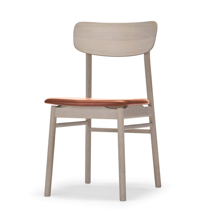 Καρέκλα, Prima Vista, δρυς λαδωμένη λευκή - Δέρμα elmotique 43807 κονιάκ - Stolab