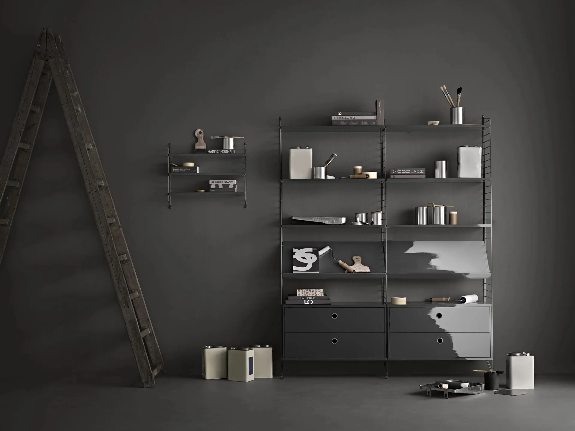 Πάνελ τοίχου String, Σκούρο γκρί, 50x30 cm, 1-τμχ String