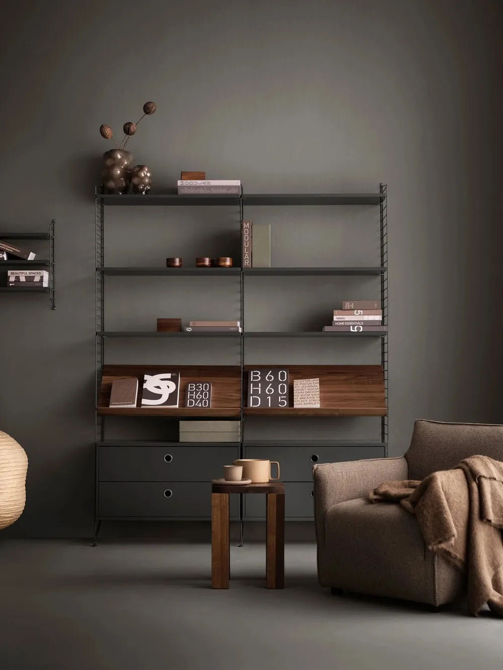 Πάνελ τοίχου String, Σκούρο γκρί, 75x20 cm, 1-τμχ String