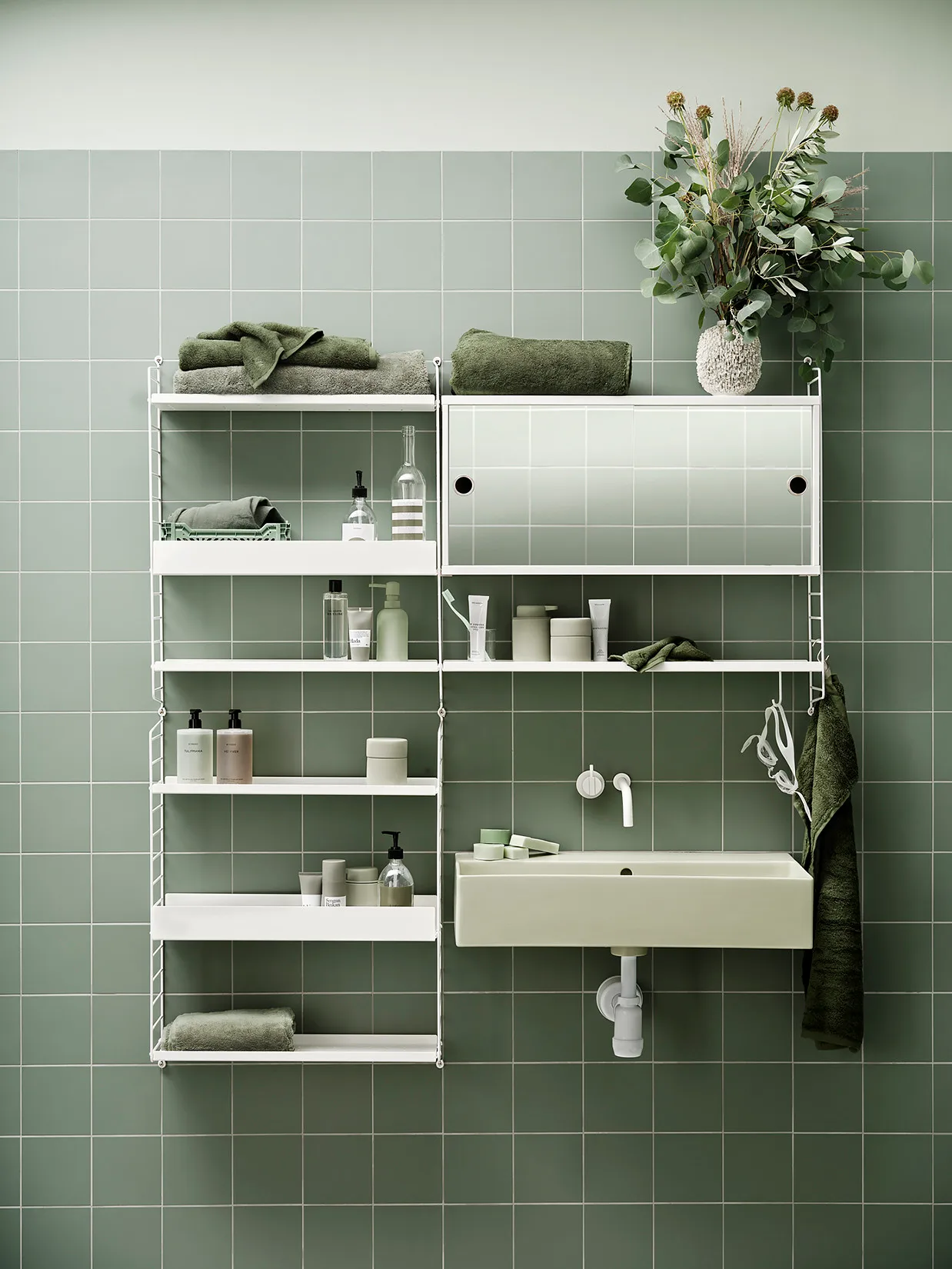 Ντουλάπι String με συρόμενη πόρτα, Λευκό, συρόμενες πόρτες με καθρέφτη, 78x20 cm String