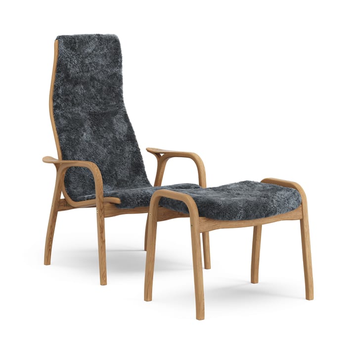 Καρέκλα με μπράτσα και υποπόδιο, Lamino, λαδωμένη δρυς/προβιά - Ανθρακί (σκούρο γκρι) - Swedese