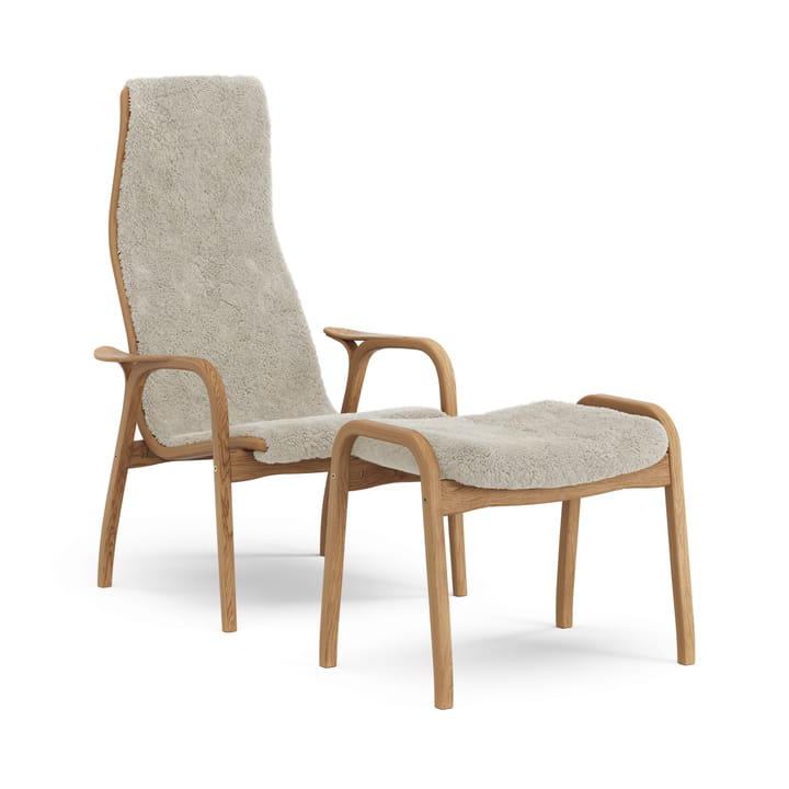 Καρέκλα με μπράτσα και υποπόδιο, Lamino, λαδωμ�ένη δρυς/προβιά - Φεγγαρόφωτο (μπεζ) - Swedese