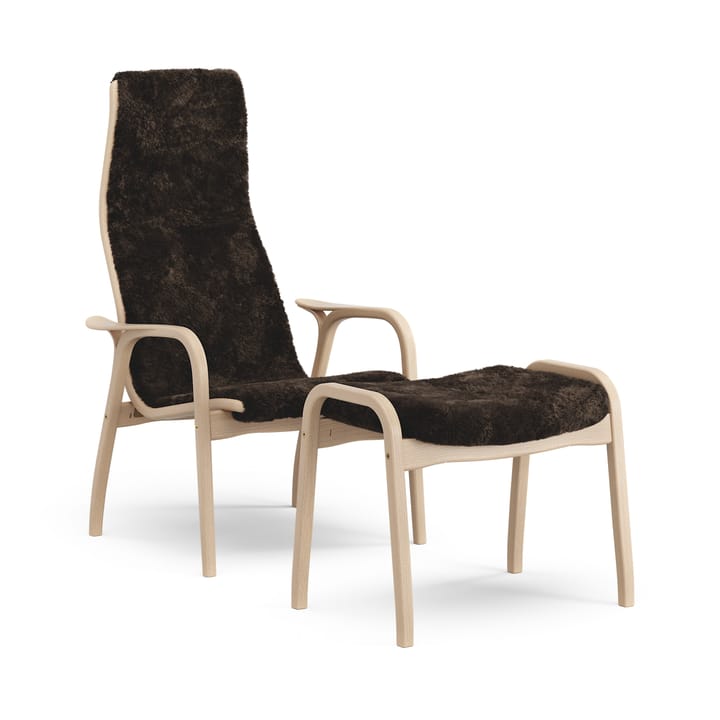 Καρέκλα με μπράτσα και υποπόδιο, Lamino, λουστραρισμένη οξιά/προβιά - Εσπρέσο (καφετί) - Swedese