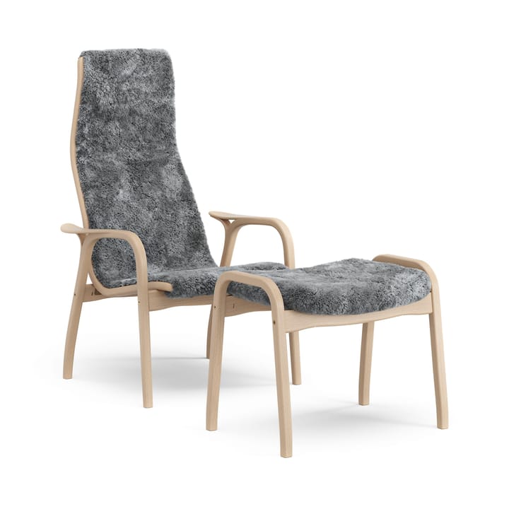 Καρέκλα με μπράτσα και υποπόδιο, Lamino, λουστραρισμένη οξιά/προβιά - Σκανδιναβικό γκρι - Swedese