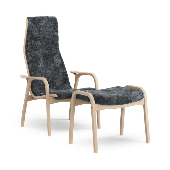 Καρέκλα με μπράτσα και υποπόδιο, Lamino, λουστραρισμένη οξιά/προβιά - Ανθρακί (σκούρο γκρι) - Swedese