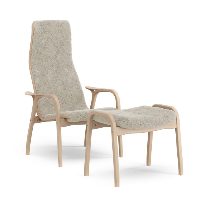 Καρέκλα με μπράτσα και υποπόδιο, Lamino, λουστραρισμένη οξιά/προβιά - Φεγγαρόφωτο (μπεζ) - Swedese