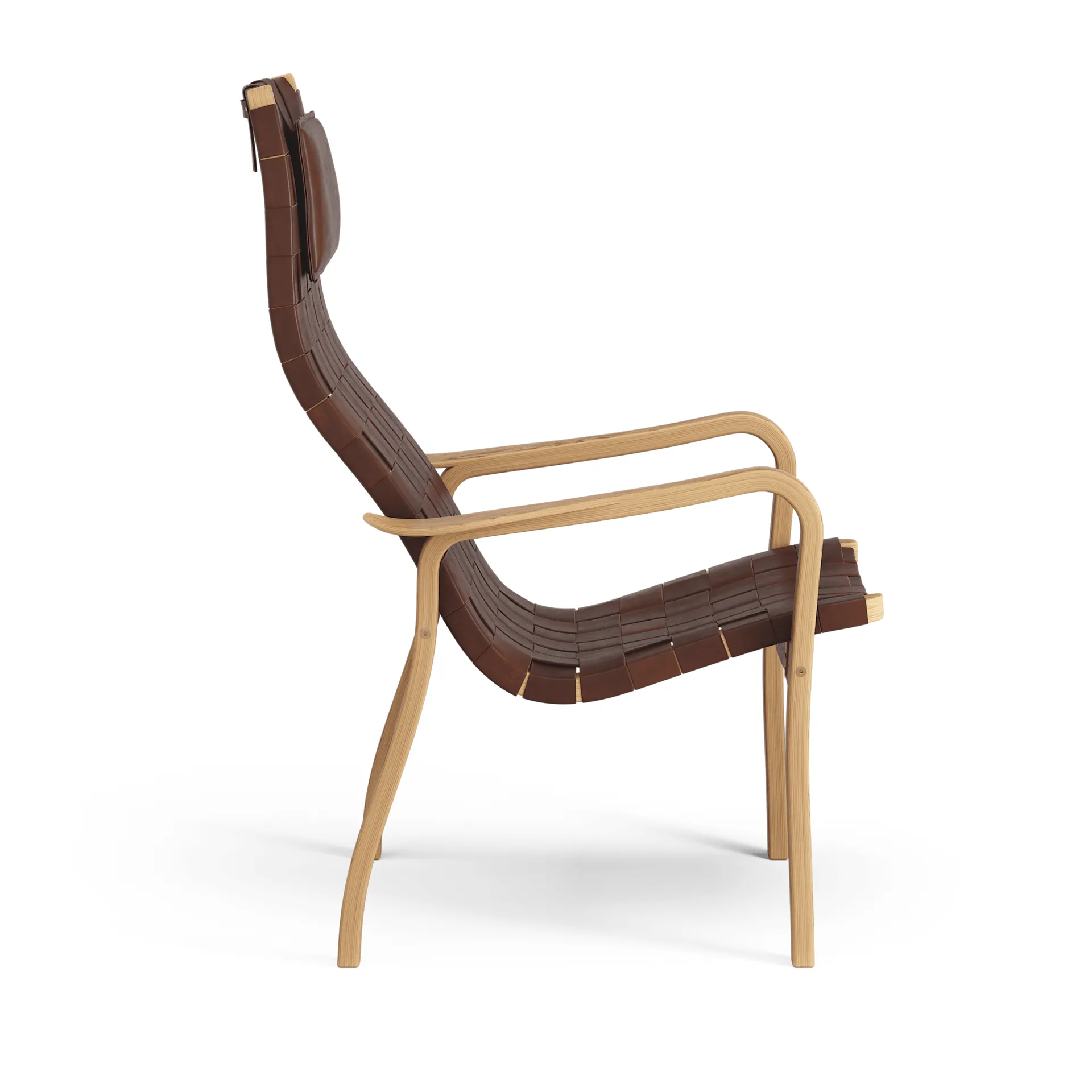 Primo πολυθρόνα ψηλή με μαξιλάρι από λαδωμένη δρυ, Λουριά φρένων καστανοκόκκινα Swedese