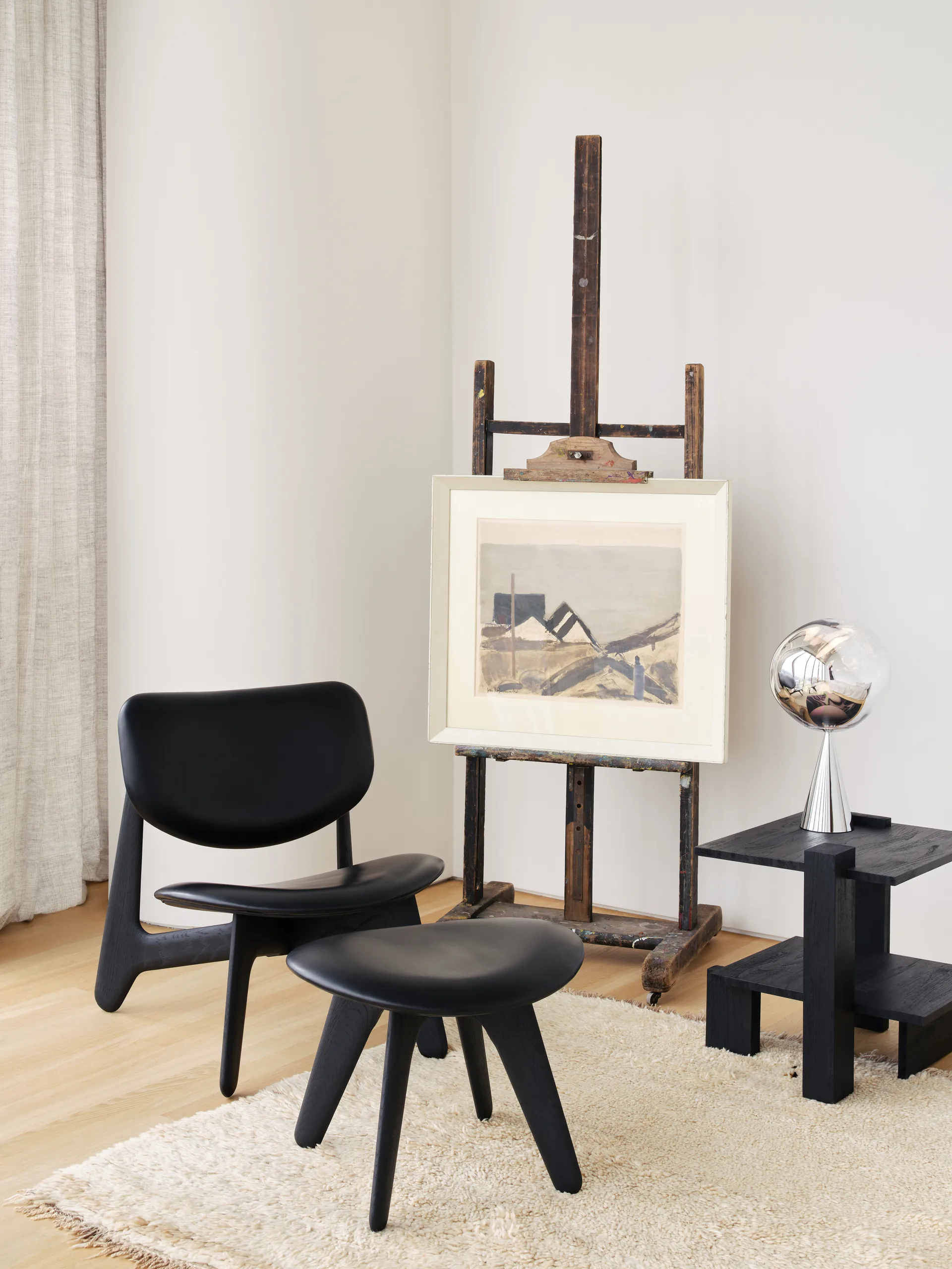 Σκαμπό Slab 45x55 cm, Black ash-black leather Tom Dixon