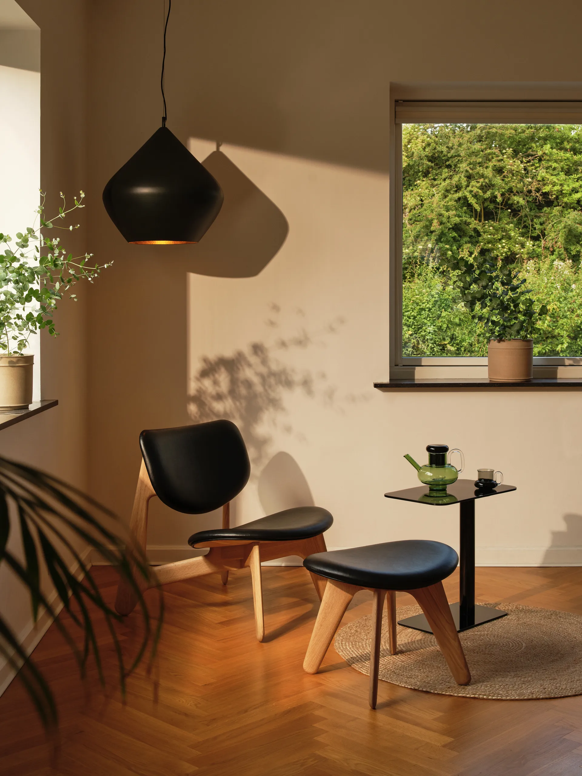 Σκαμπό Slab 45x55 cm, Natural oak-black leather Tom Dixon