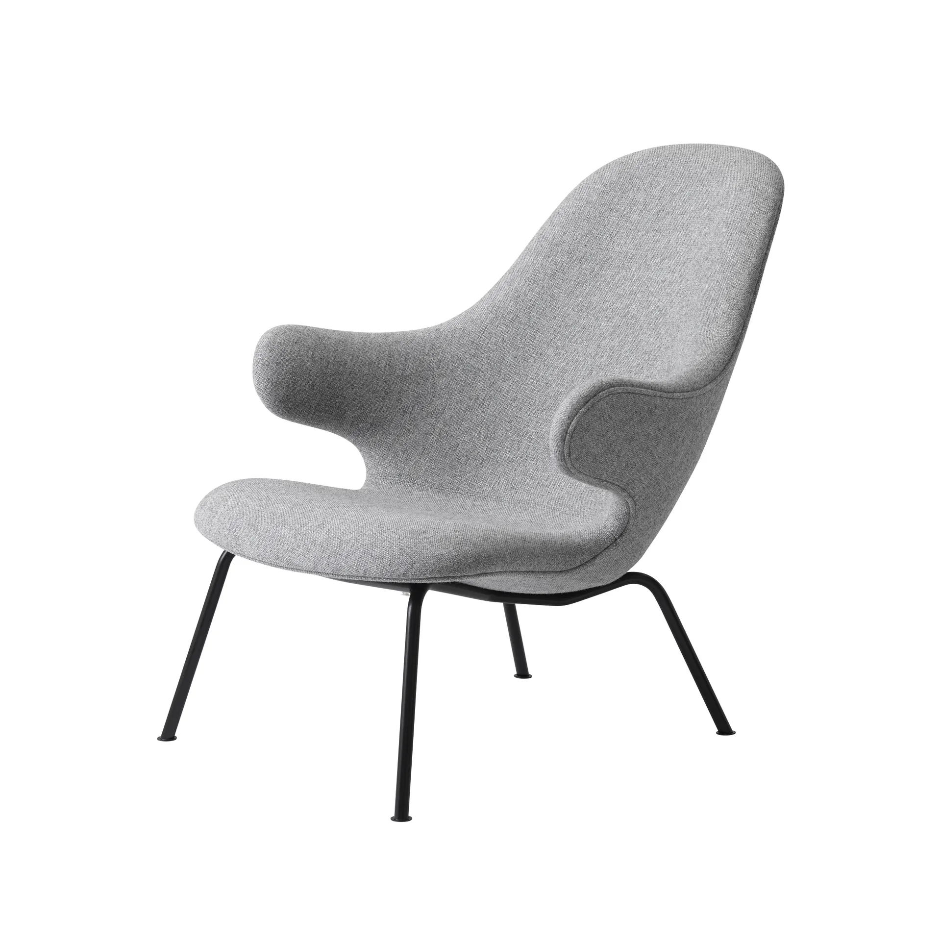 Καρέκλα σαλονιού Catch JH14, Ύφασμα Hallingdal 110 γκρι, μαύρα λακαρισμένα ατσάλινα πόδια &Tradition