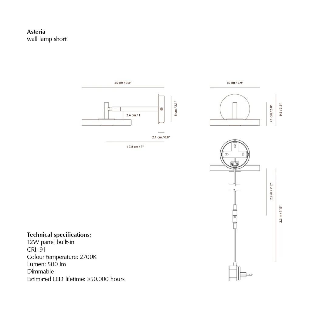 Asteria Wall απλίκα τοίχου, Short, Nuance rose-chrome Umage
