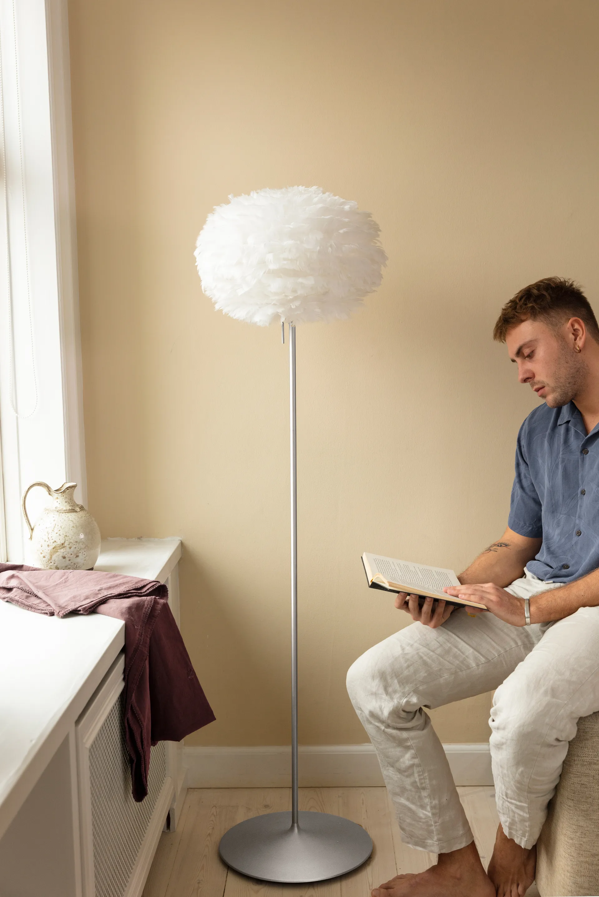 Eos επιδαπέδιο φωτιστικό medium, Λευκό-Βουρτσισμένο ατσάλι Umage