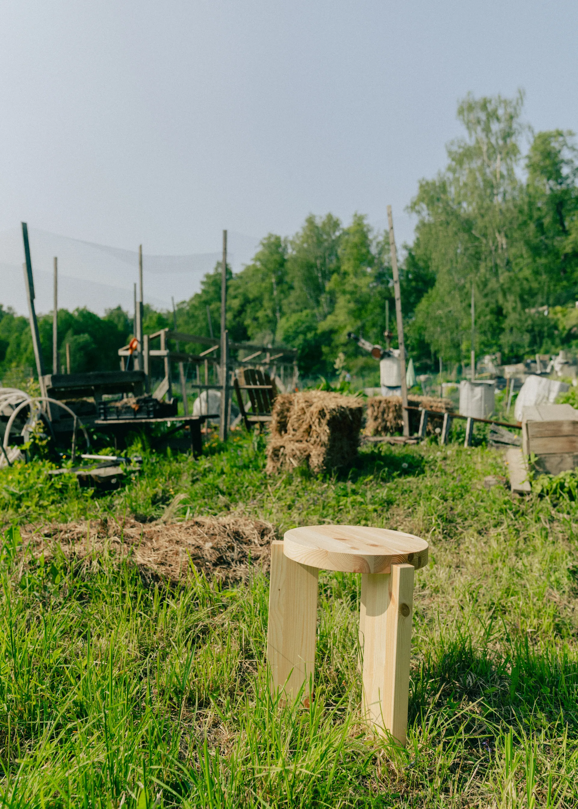 001 Stool σκαμπό, Ματ λαδοκερωμένη πεύκη, Ø40x44 εκ. Vaarnii