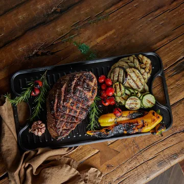 Ανάγλυφη πλάκα ψησίματος από χυτοσίδηρο διπλής όψης 25x47 εκ. - Μάυρο - Victoria