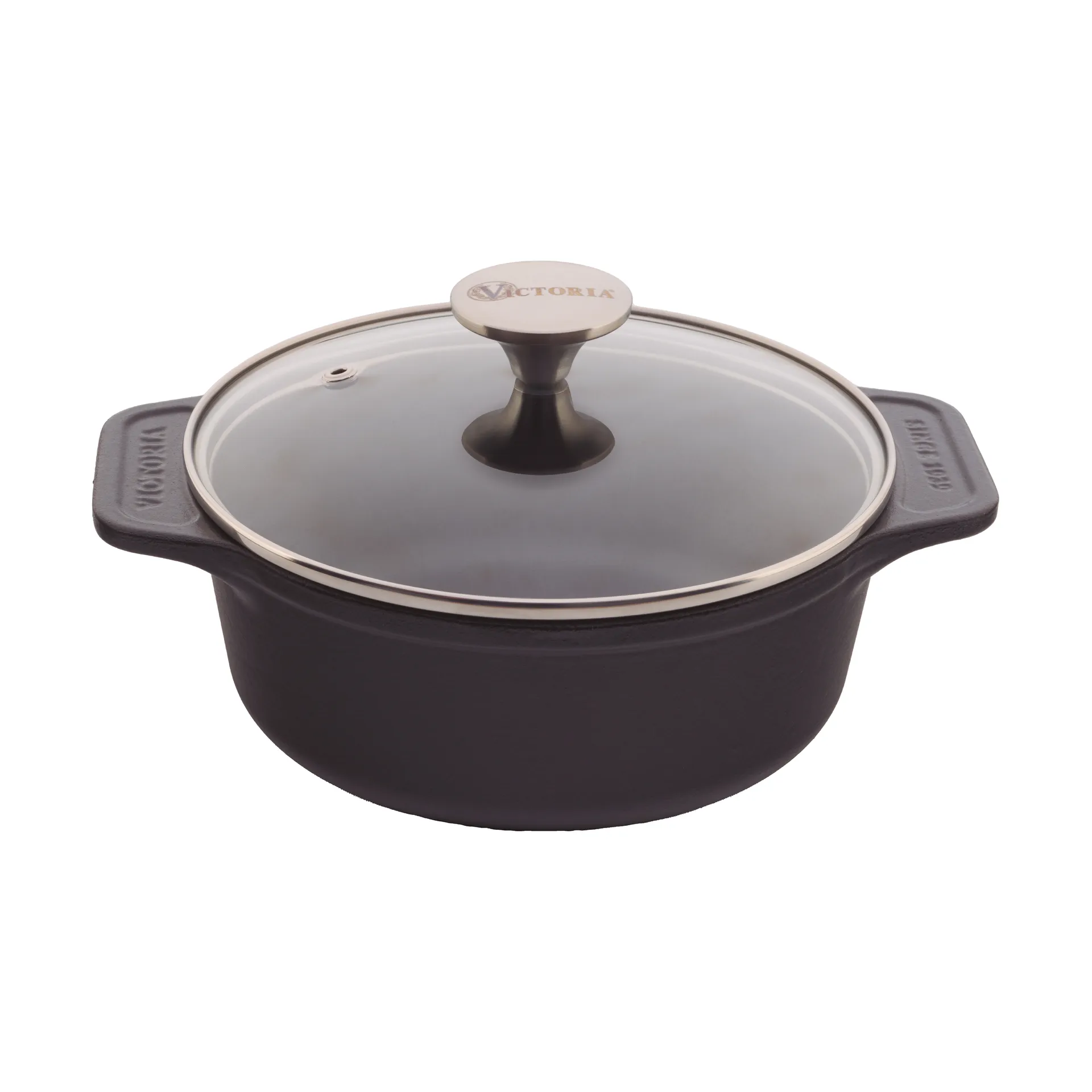 Victoria κατσαρόλα μαντεμένια γυάλινο καπάκι pre-seasoned, 1,9 l Victoria