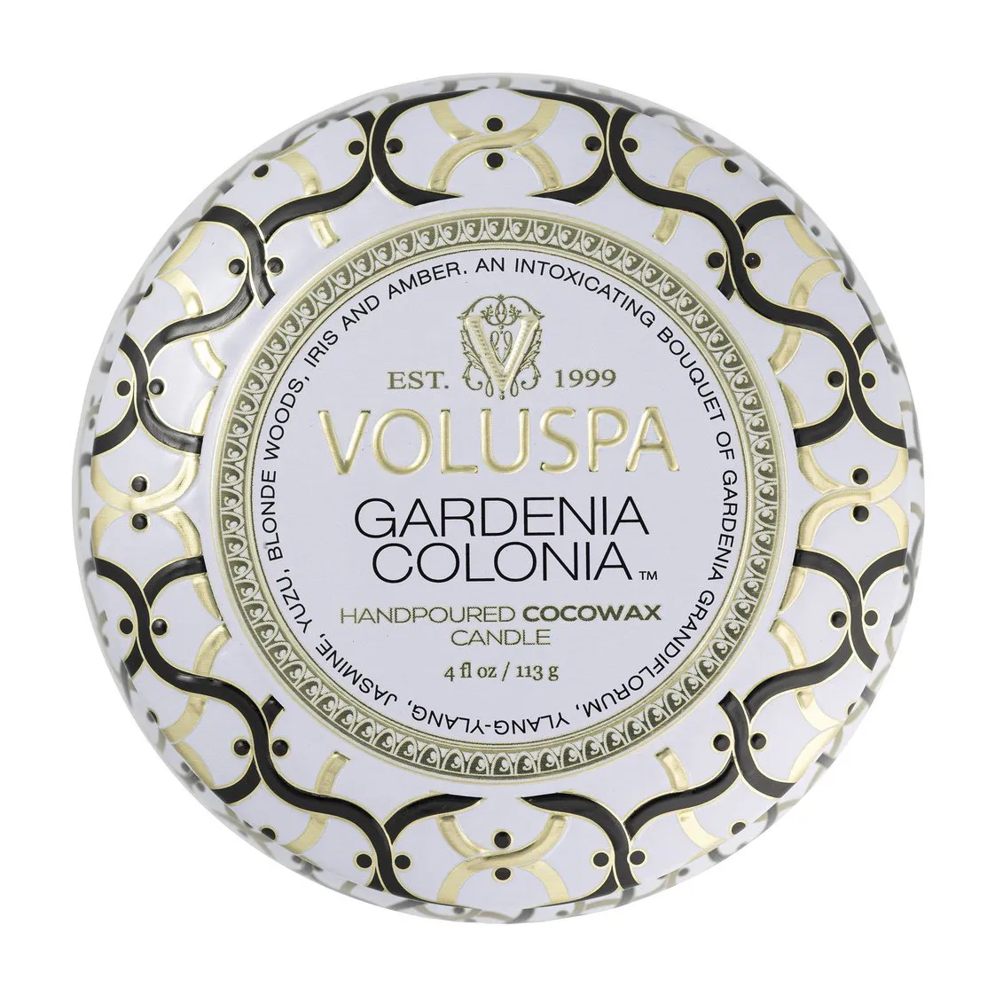 Maison Blanc Mini Tin αρωματικό κερί 25 ώρες, Gardenia Colonia Voluspa