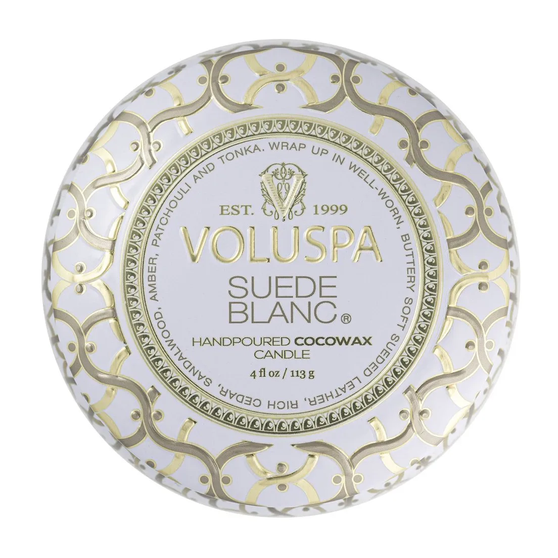 Maison Blanc Mini Tin αρωματικό κερί 25 ώρες, Suede Blanc Voluspa