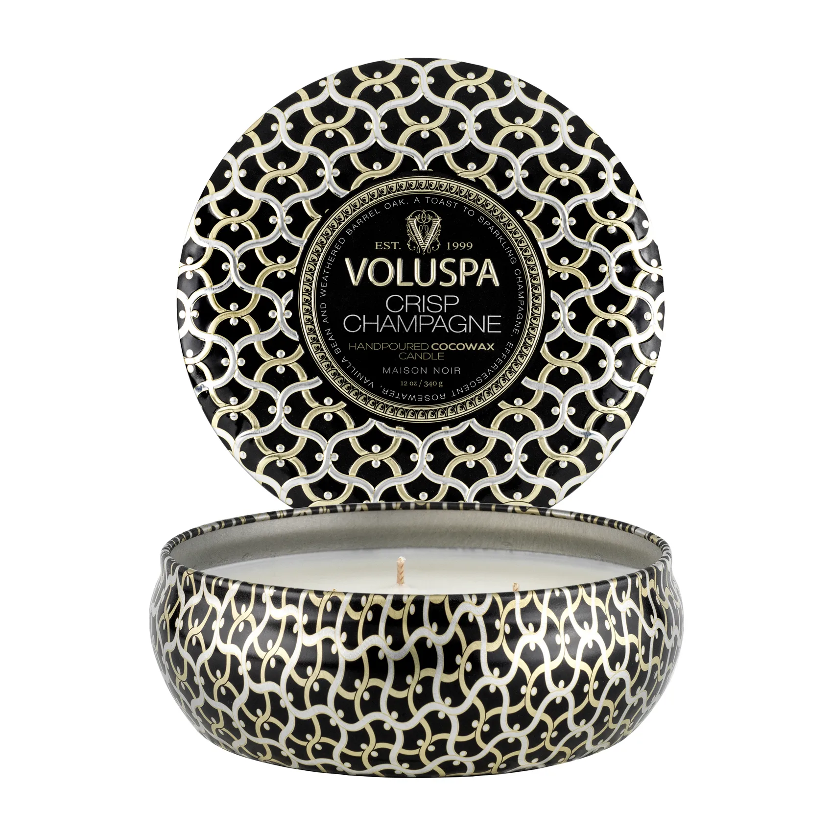 Maison Noir 3-wick Tin αρωματικό 40 ώρες, Crisp Champagne Voluspa