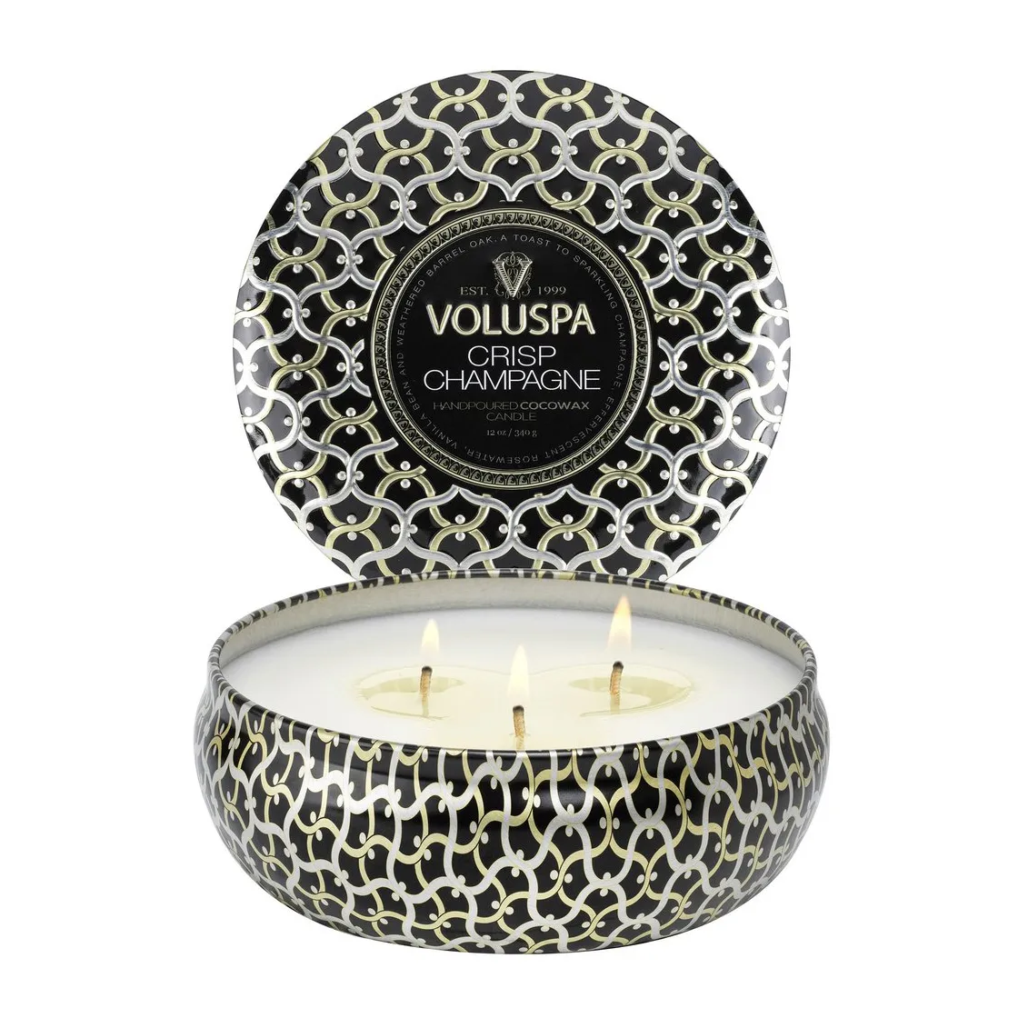 Maison Noir 3-wick Tin αρωματικό 40 ώρες, Crisp Champagne Voluspa