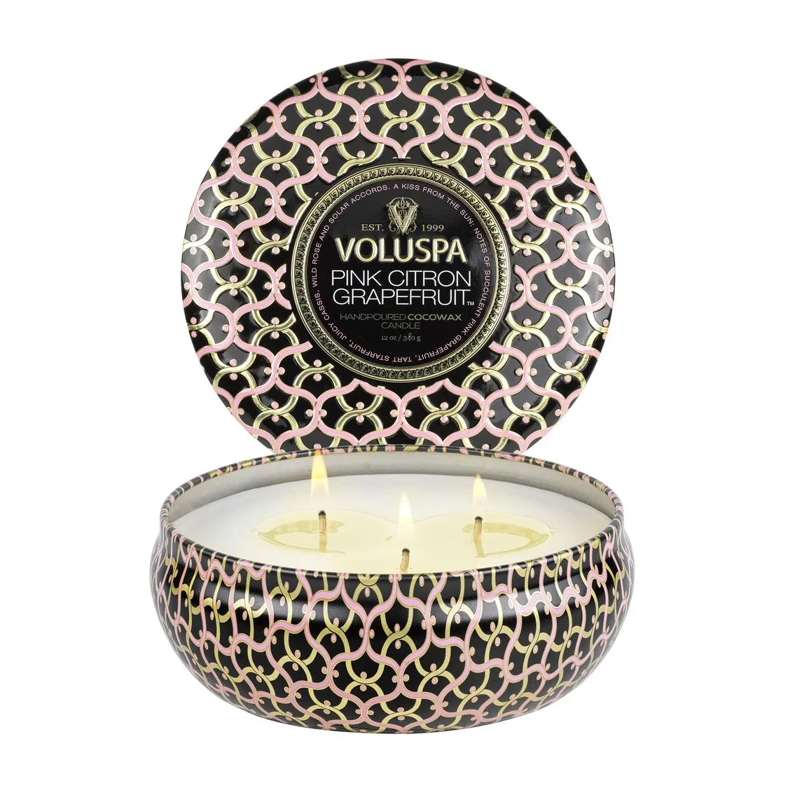 Maison Noir 3-wick Tin αρωματικό 40 ώρες, Ροζ Κίτρο Γκρέιπφρουτ Voluspa