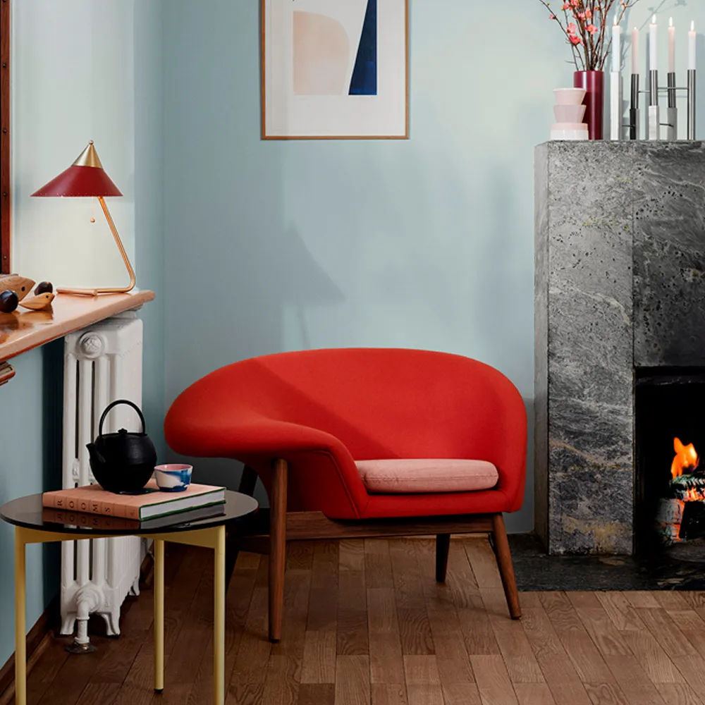 Πολυθρόνα, Fried Egg, Ύφασμα καραβόπανο 614 ροζ παλ, λαδωμένα πόδια από ξύλο τικ Warm Nordic