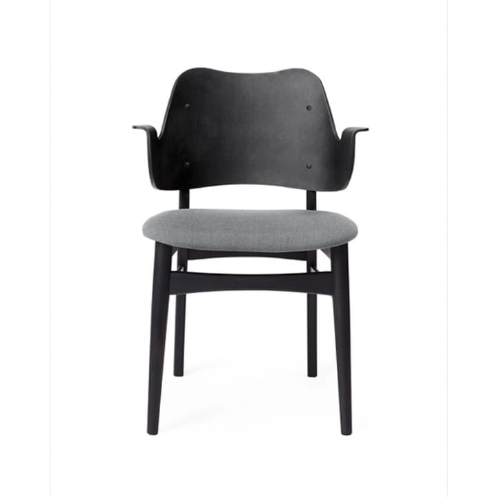 Καρέκλα Gesture, ταπετσαρισμένο κάθισμα - Ύφασμα καραβόπανο 134 γκρι μελανζέ, πόδια από οξιά με μαύρη λάκα, ταπετσαρισμένο κάθισμα - Warm Nordic