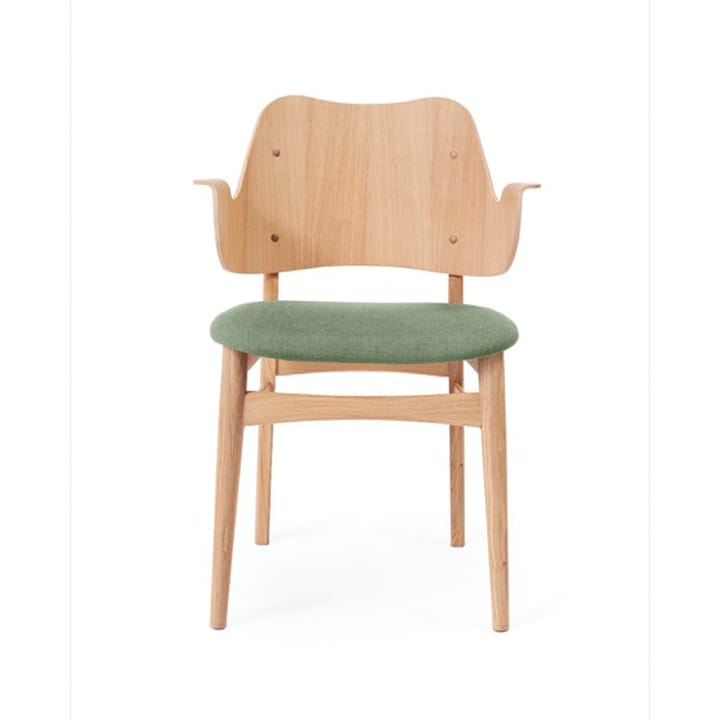 Καρέκλα Gesture, ταπετσαρισμένο κάθισμα - Ύφασμα καραβόπανο 926 γκριζοπράσινο, πόδια από λευκή λαδωμένη δρυ, τα�πετσαρισμένο κάθισμα - Warm Nordic