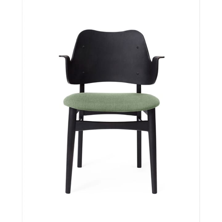 Καρέκλα Gesture, ταπετσαρισμένο κάθισμα - Ύφασμα καραβόπανο 926 γκριζοπράσινο, πόδια οξιάς με μαύρη λάκα, ταπετσαρισμένο κάθισμα - Warm Nordic