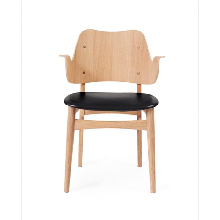 Καρέκλα Gesture, ταπετσαρισμένο κάθισμα - Δέρμα prescott 207 μαύρο, πόδια από λευκή λαδωμένη δρυ, ταπετσαρισμένο κάθισμα - Warm Nordic