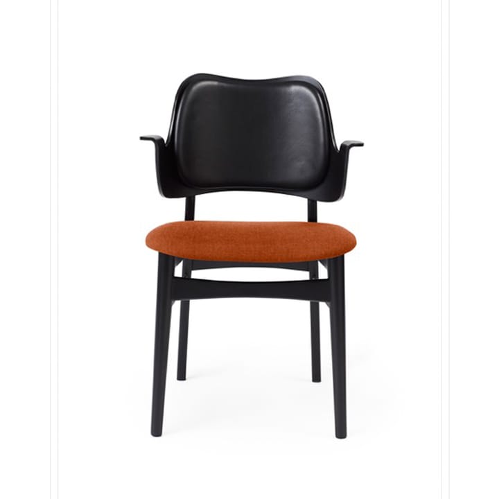 Καρέκλα Gesture, ταπετσαρισμένο κάθισμα και πλάτη - Ύφασμα ροζ της σκουριάς, δερμάτινη πλάτη, π�όδια οξιάς με μαύρη λάκα - Warm Nordic