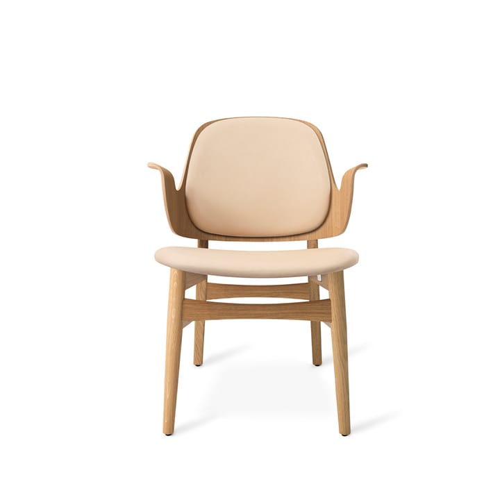 Καρέκλα lounge, Gesture - Δέρμα vegetal 90 φυσικό, πόδια από λευκή λαδωμένη δρυ, καθίσματα σε χρώμα λάτε - Warm Nordic
