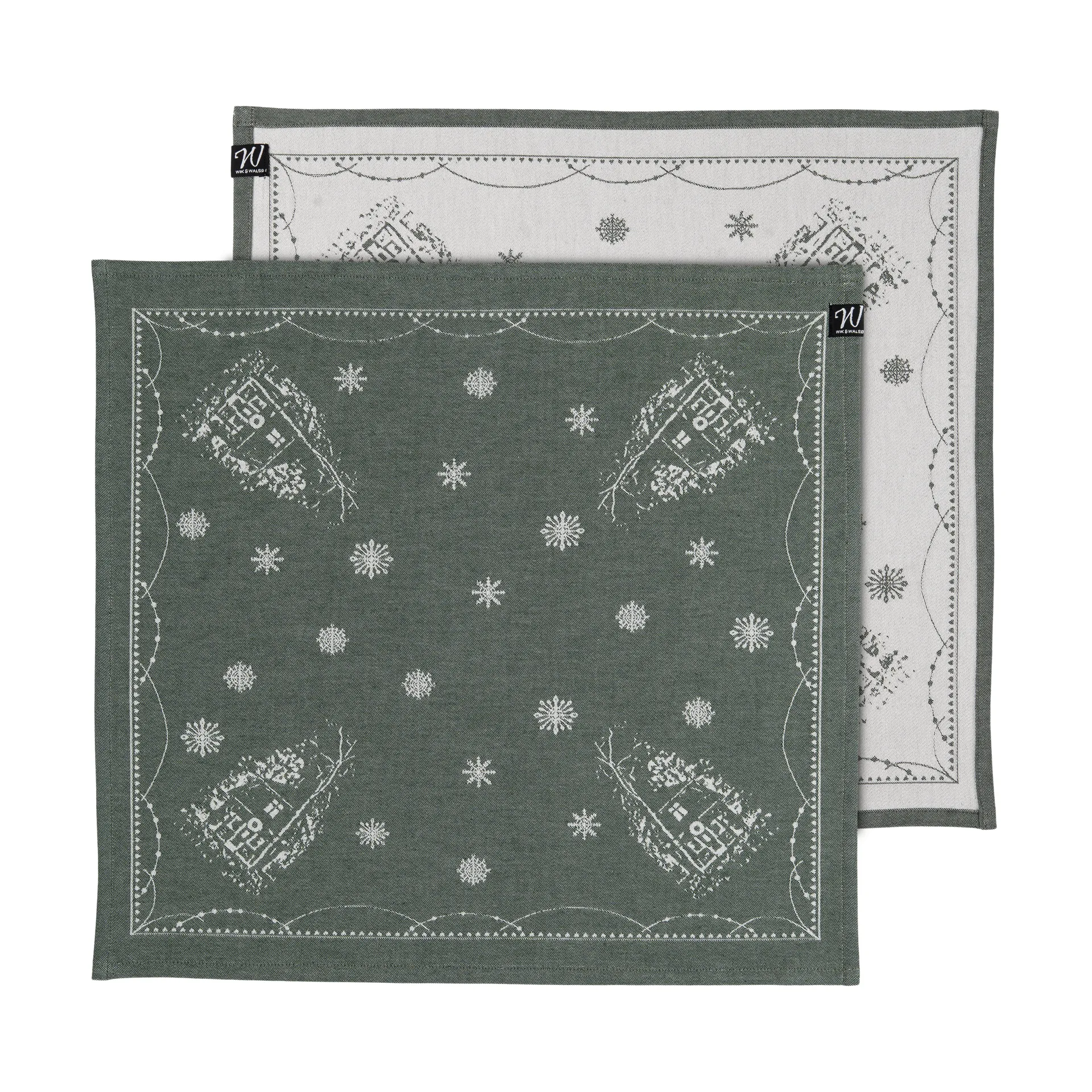 Julemorgen υφασμάτινη πετσέτα τραπεζιού 45x45 cm 2-pack, Λευκό-πράσινο Wik & Walsøe