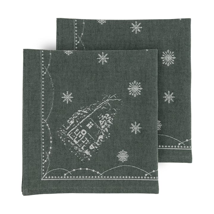 Julemorgen υφασμάτινη πετσέτα τραπεζιού 45x45 cm 2-pack, Λευκό-πράσινο Wik & Walsøe