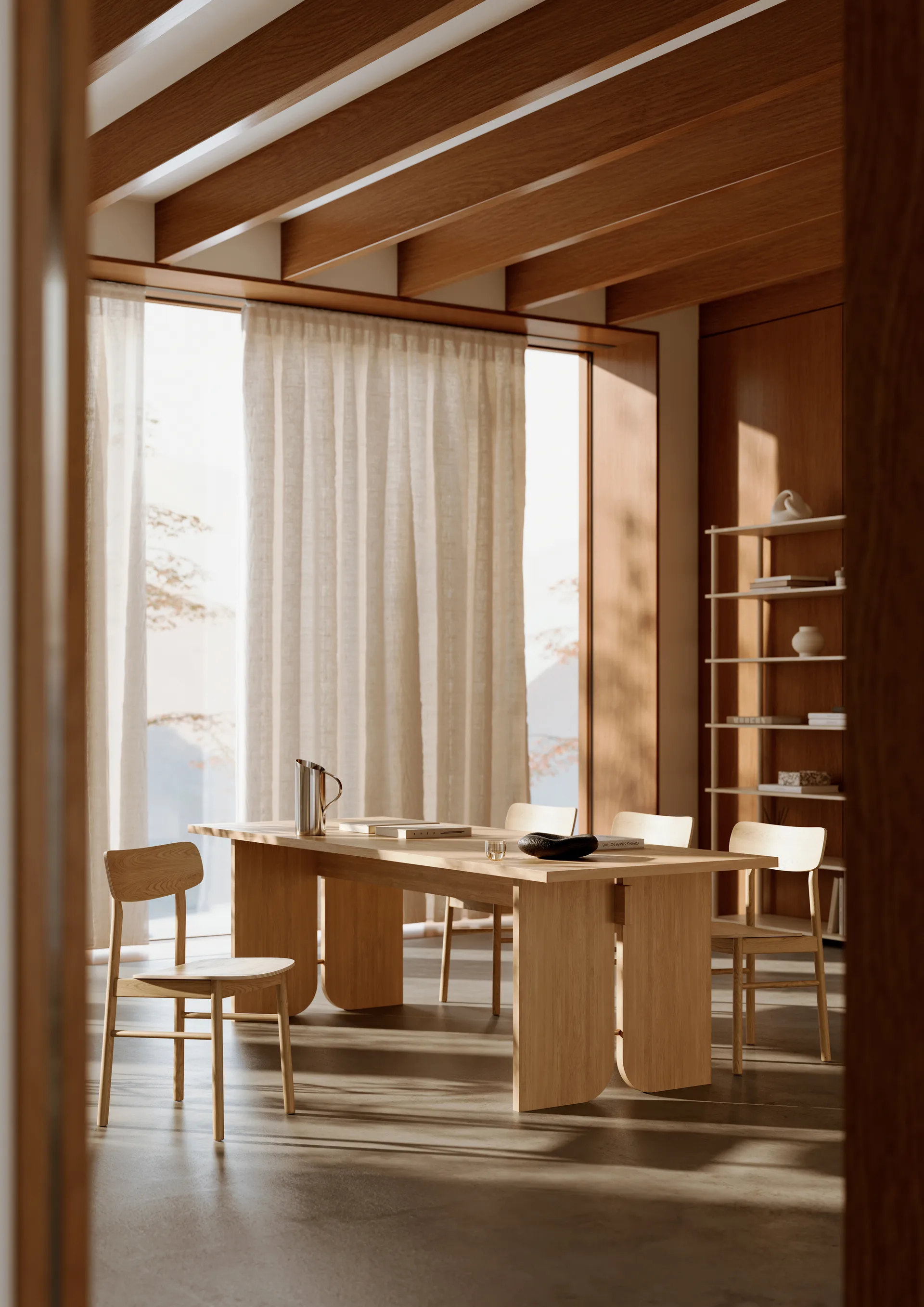 Kimono τραπεζαρία 240x90 cm, Vitpigmenterad lackerad ek Woud