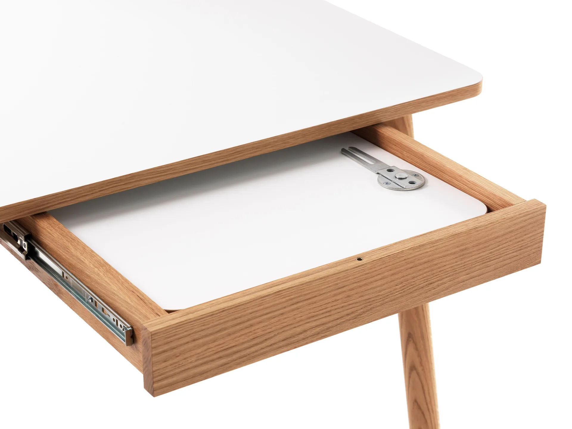 Τραπεζαρία, Dino+, με επιπλέον φύλλο, Λευκό, βάση από δρυ. 2 επιπλέον φύλλα Zweed